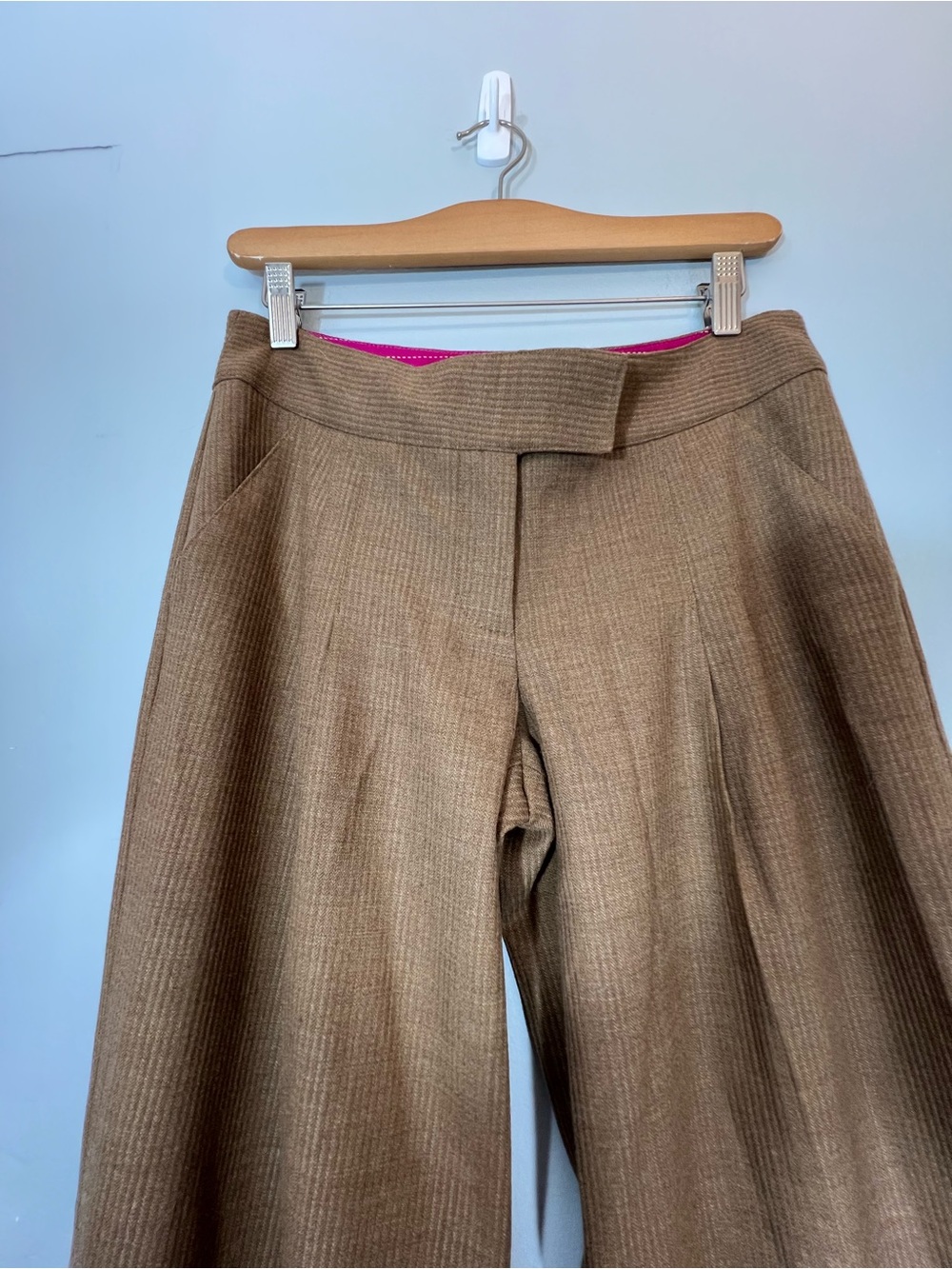 Diane Von Furstenberg Wool Blend Pink Lining Wide Leg Pant Size 4 Brown - Picture 3 of 9